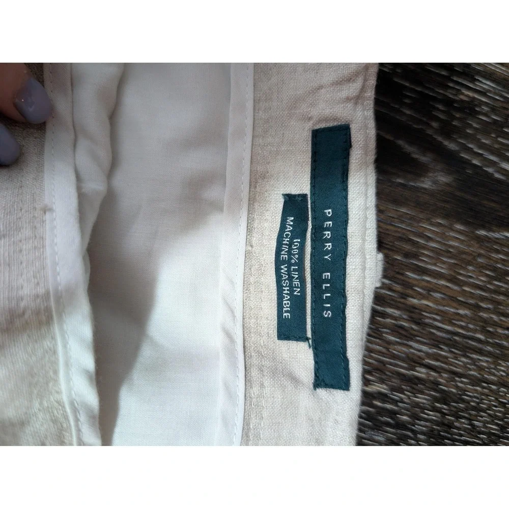 Perry Ellis Chino Pants Mens 46‎ Beige Linen Drawstring Classic Fit Lightweight